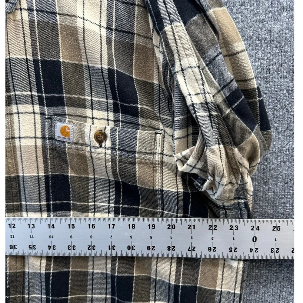 Carhartt Mens Relaxed Fit Plaid Heavy Weight Button Down Shirt Tan  102824 391 L